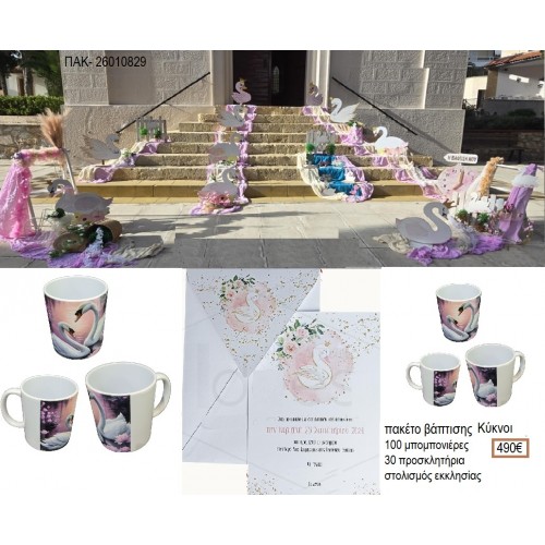 ΚΥΚΝΟΙ πακέτο βάπτισης 100 μπομπονιέρες 30 προσκλητήρια στολισμός εκκλησίας ΠΑΚ-26010829 490.00€!!!