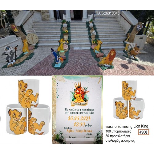 LION KING πακέτο βάπτισης 100  μπομπονιέρες 30 προσκλητήρια στολισμός εκκλησίας ΠΑΚ-26010845 490.00€!!!
