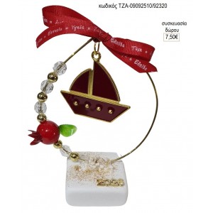 ΚΑΡΑΒΙ ΚΟΚΚΙΝΟ ΣΕ ΚΥΚΛΟ ΜΕ ΡΟΔΙ ΠΑΝΩ ΣΕ ΒΟΤΣΑΛΟ για γούρι δώρο ΤΖΑ-09092510/92320 7.50€!!!