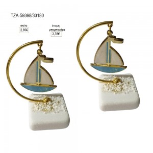 ΚΑΡΑΒΙ ΓΑΛΑΖΙΟ ΣΕ ΕΠΙΧΡΥΣΟ ΗΜΙΚΥΚΛΙΟ ΠΑΝΩ ΣΕ ΒΟΤΣΑΛΟ για μπομπονιέρες γούρι δώρο ΤΖΑ-59398/33180 2.85€!!!