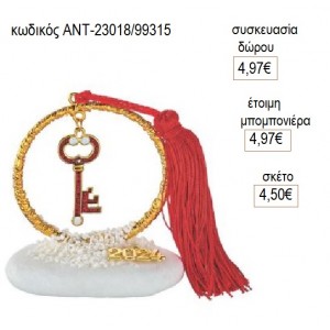 ΚΛΕΙΔΙ ΚΟΚΚΙΝΟ ΣΕ ΚΥΚΛΟ ΣΑΓΡΕ ΕΠΙΧΡΥΣΟ ΠΑΝΩ ΣΕ ΒΟΤΣΑΛΟ για γούρι δώρο ΑΝΤ-23018/99315 4.50€!!!