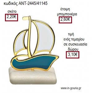 ΚΑΡΑΒΙ ΜΕΤΑΛΛΙΚΟ ΕΠΙΧΡΥΣΟ ΜΕ ΣΙΕΛ ΣΜΑΛΤΟ ΠΑΝΩ ΣΕ ΒΟΤΣΑΛΟ για γούρι ΑΝΤ-2445/41145 3.10€!!!