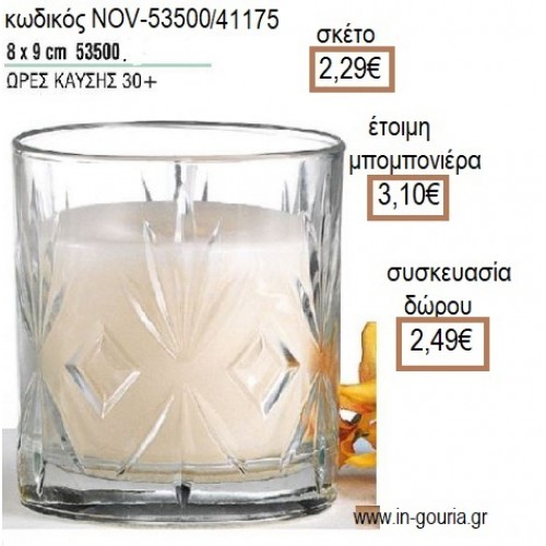 ΚΕΡΙ ΣΕ ΓΥΑΛΙΝΟ ΠΟΤΗΡΙ ΜΕ ΣΧΕΔΙΟ 8x9ΕΚ για μπομπονιέρες - γούρια NOV-53500/41175 2.29€!!!