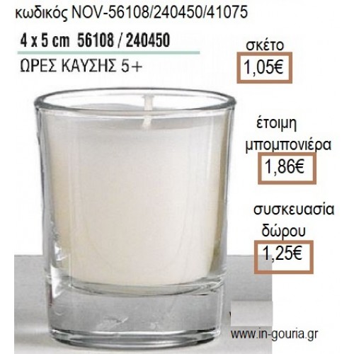 ΚΕΡΙ ΣΕ ΓΥΑΛΙΝΟ ΠΟΤΗΡΙ 4x5ΕΚ για μπομπονιέρες - γούρια NOV-56108/240450/41075 1.05€!!!
