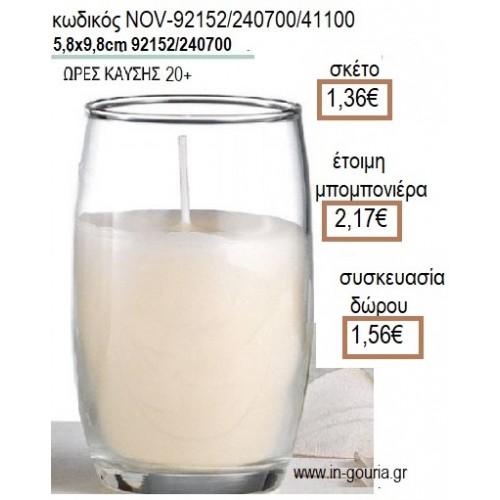 ΚΕΡΙ ΣΕ ΓΥΑΛΙΝΟ ΠΟΤΗΡΙ ΨΗΛΟ 5,8x9,8ΕΚ για μπομπονιέρες - γούρια NOV-92152/240700/41100 1.36€!!!