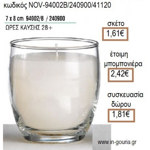 ΚΕΡΙ ΣΕ ΓΥΑΛΙΝΟ ΠΟΤΗΡΙ 7x8ΕΚ για μπομπονιέρες - γούρια NOV-94002Β/240900/41120 1.61€!!!