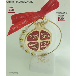 ΡΟΔΙ ΕΠΙΧΡΥΣΟ ΜΕ ΕΥΧΕΣ ΜΕ ΚΟΚΚΙΝΟ ΣΜΑΛΤΟ ΣΕ ΚΥΚΛΟ ΜΕ ΧΑΝΤΡΕΣ ΚΑΙ ΠΕΡΛΕΣ ΠΑΝΩ ΣΕ ΒΟΤΣΑΛΟ για γούρι - δώρο ΤΖΑ-202212/41280 6.95€!!!