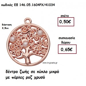 ΔΕΝΤΡΟ ΖΩΗΣ ΣΕ ΚΥΚΛΟ ΜΙΚΡΟ ΜΕ ΠΕΡΛΕΣ ΡΟΖ ΧΡΥΣΟ για γούρι-δώρο ΕΦ 146.05.1604ΡΧ/41034