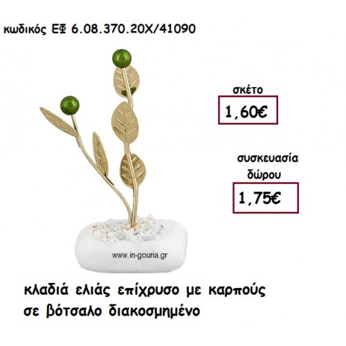 ΚΛΑΔΙΑ ΕΛΙΑΣ ΕΠΧΡΥΣΟ ΜΕ ΚΑΡΠΟΥΣ ΣΕ ΒΟΤΣΑΛΟ για γούρι - δώρο ΕΦ 6.08.370.20Χ/41090