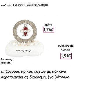 ΚΡΙΚΟΣ ΕΥΧΩΝ ΕΠΑΡΓΥΡΟΣ ΜΕ ΜΠΛΕ ΑΕΡΟΠΛΑΝΑΚΙ ΣΕ ΒΟΤΣΑΛΟ για γούρι - δώρο ΕΦ 22.08.448.20A/41098