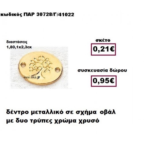 ΔΕΝΤΡΟ επίχρυσο οβάλ με δυο τρύπες γούρι-δώρο ΠΑΡ-30728/Γ/41022
