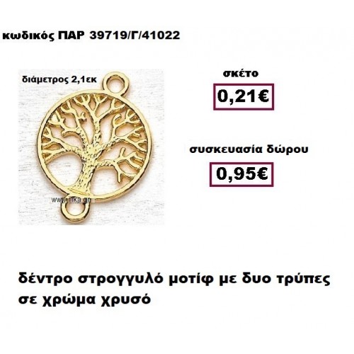 ΔΕΝΤΡΟ επίχρυσο σε στρογγυλό πλαίσιο με δυο τρύπες γούρι-δώρο ΠΑΡ-39719/Γ/41022