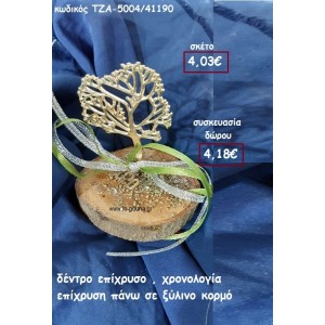 ΔΕΝΤΡΟ ΖΩΗΣ ΕΠΙΧΡΥΣΟ ΚΑΙ ΧΡΟΝΟΛΟΓΙΑ ΣΕ ΞΥΛΟ ΚΟΡΜΟΥ για γούρι-δώρο ΤΖΑ-5004/41190