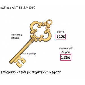 ΚΛΕΙΔΙ ΕΠΙΧΡΥΣΟ ΜΕ ΑΝΤΙΚΕ ΣΧΕΔΙΟ ΜΕ ΧΡΟΝΟΛΟΓΙΑ για γούρι-δώρο ΑΝΤ-8613Χ/41065